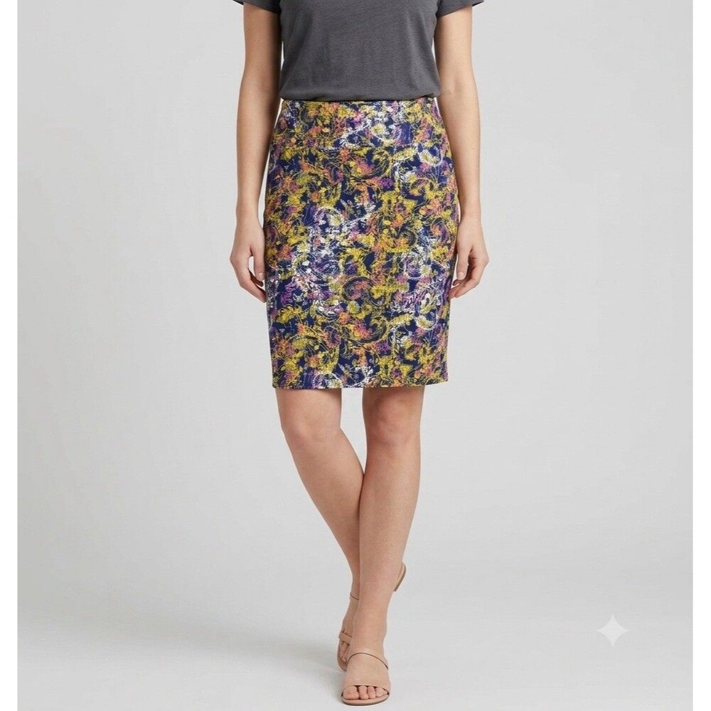 Lularoe Cassie Pencil Skirt Woman’s Size XL Blue Yellow Pink Paisley Abstract